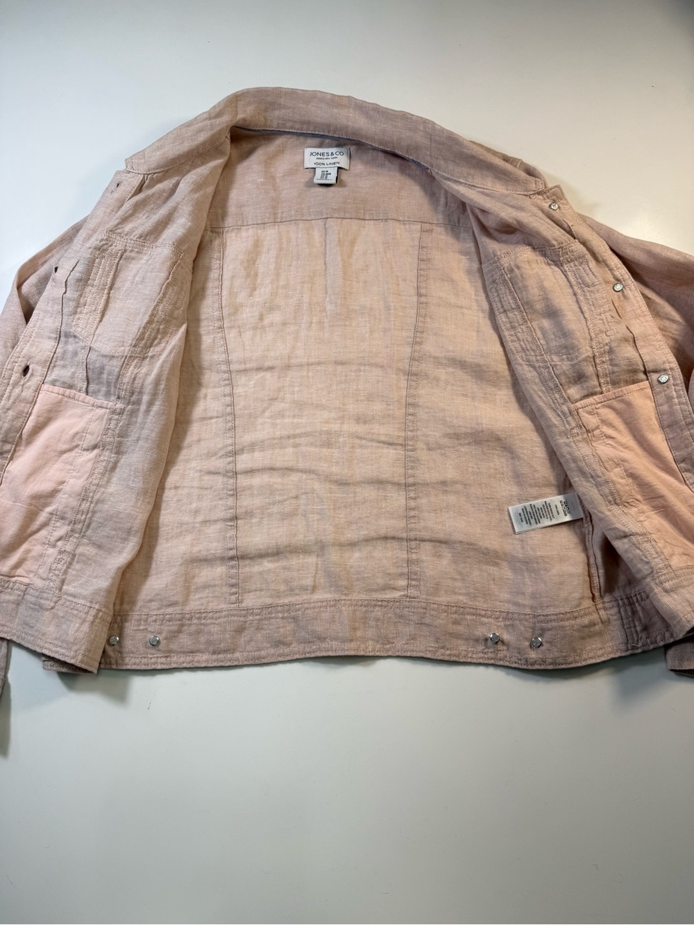 Jones & Co Dusty Rose 100% Linen Button-Front Jacket — Casual Coastal Layer - Picture 5 of 8